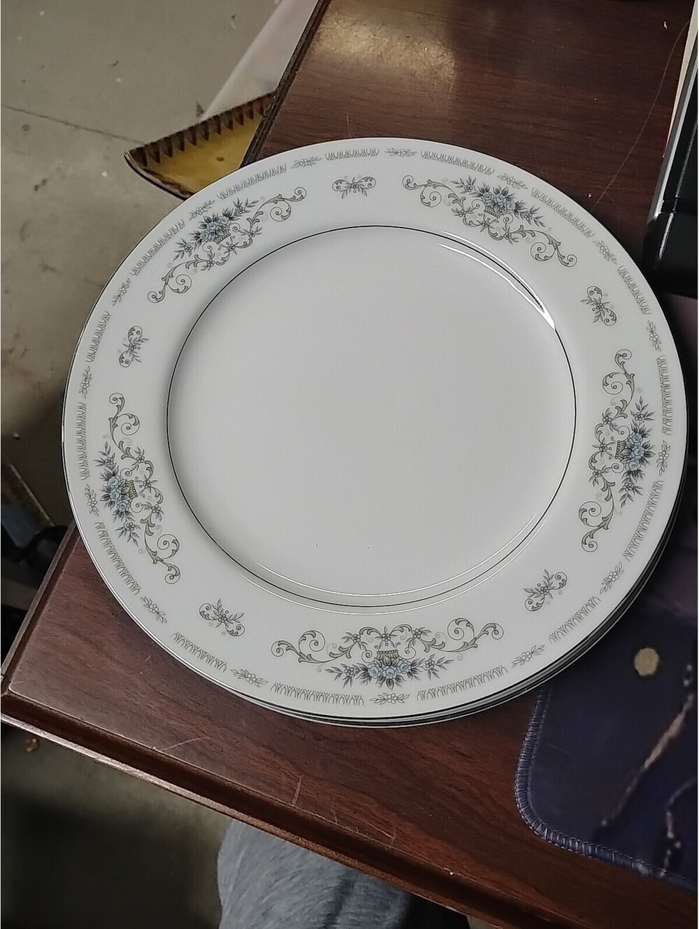VTG Fine Porcelain China Dinner Plate 10.25" DIANE  Japan Blue FloralSilverTrim
